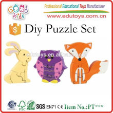 Lovely Wooden Jigsaw Animals Puzzle Blocks, Cartoon Kids DIY Toy 3D Puzzle Blocks